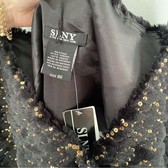 SLNY Women’s Faux Fur Gold Sequin Neck Warmer - Picture 2 of 3